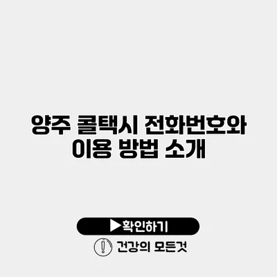 양주 콜택시 전화번호와 이용 방법 소개