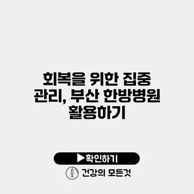 회복을 위한 집중 관리, 부산 한방병원 활용하기
