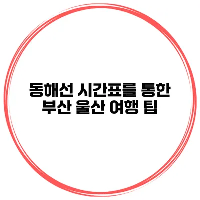 동해선 시간표를 통한 부산 울산 여행 팁