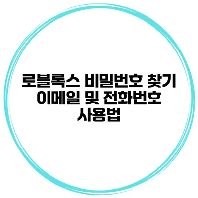 로블록스 비밀번호 찾기 이메일 및 전화번호 사용법